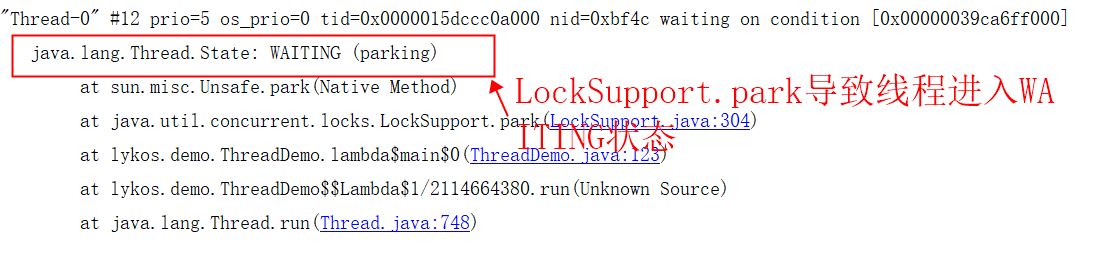 执行LockSupport.park()的线程状态